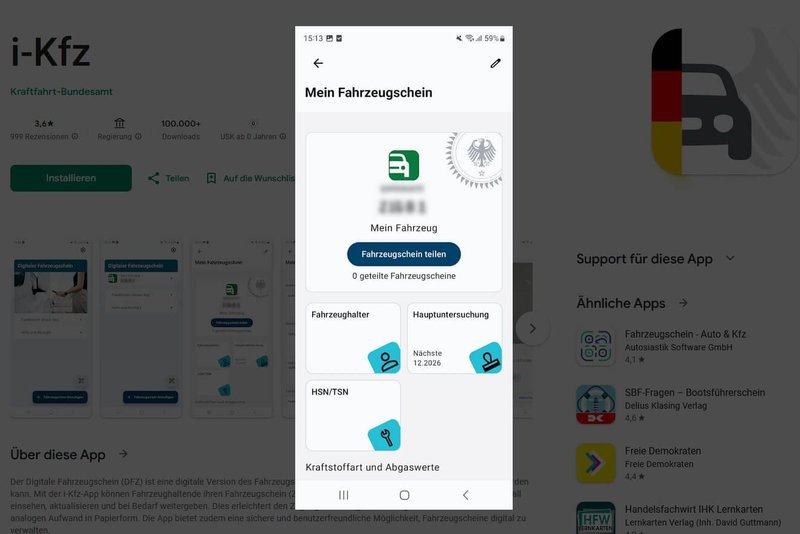 Die i-kfz-App steht nun im App-Store zur Verfügung Bild: NN-Screenshot von Google-Store - Die i-kfz-App steht nun im App-Store zur Verfügung